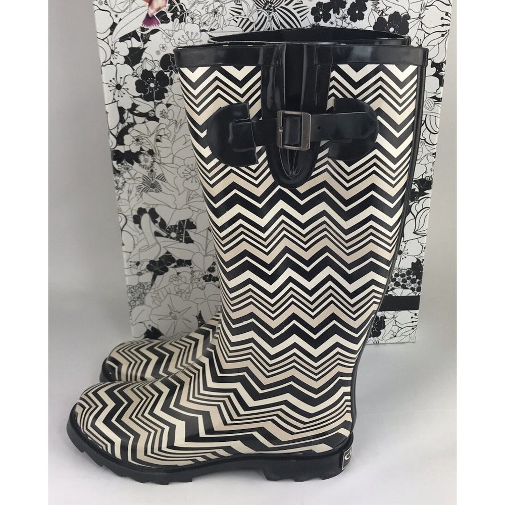 CL By Laundry Chevron Rain Boots Black Beige Size 6